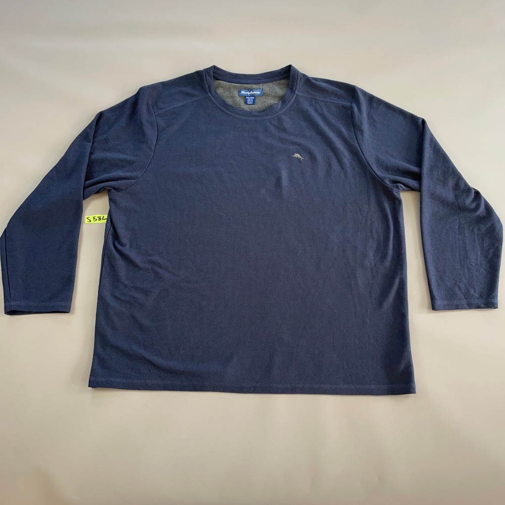 Tommy Bahama Mens XXL Navy Blue Long Sleeve Waffle Knit Marlin Logo Shirt